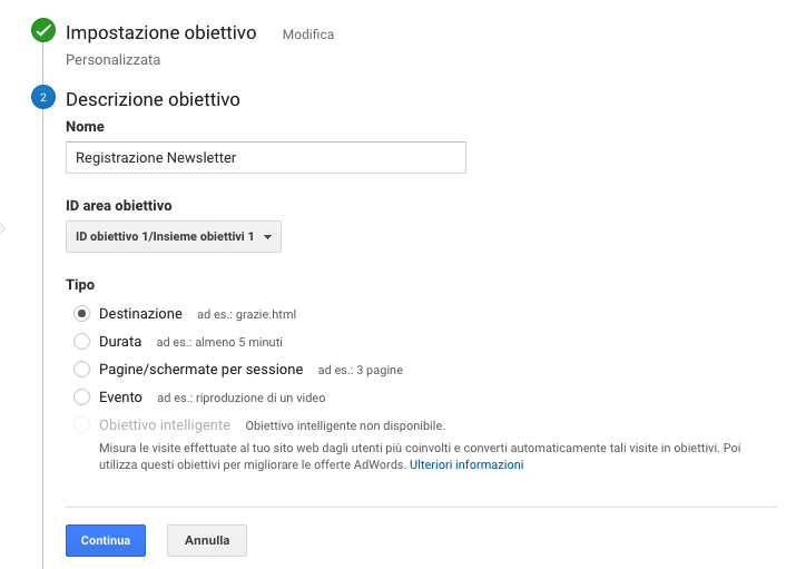 impostazione obiettivo
