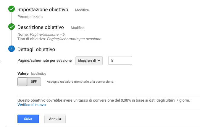 obiettivo pagine sessione