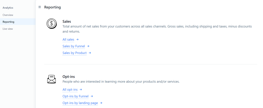 gestione report in clickfunnels