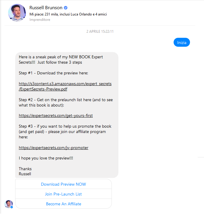 messaggio Russell Brunson