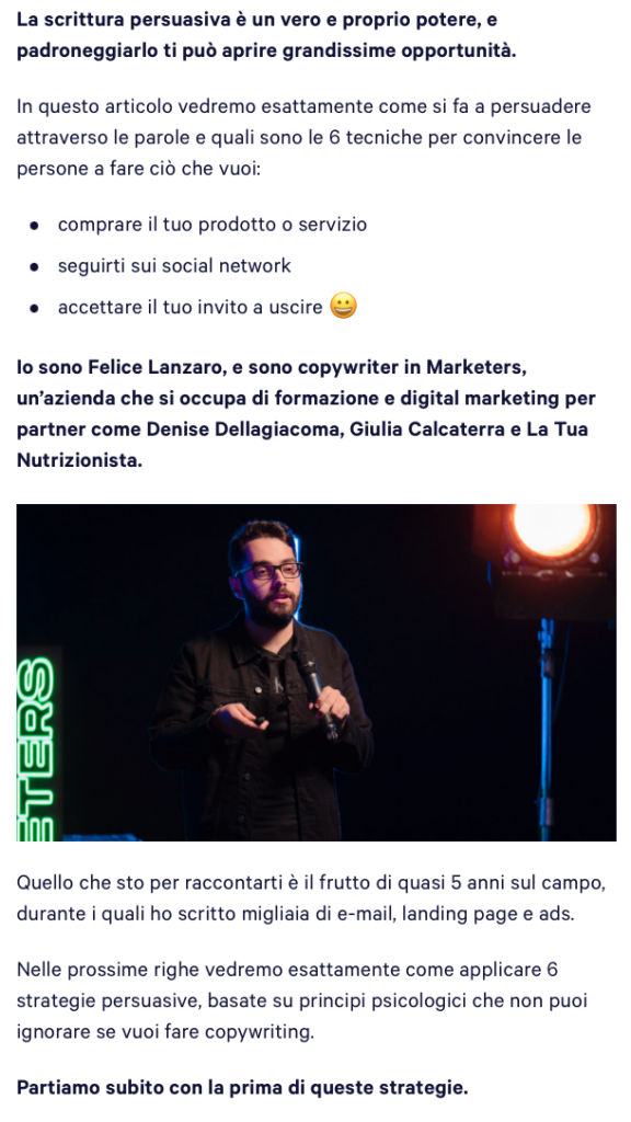 esempio di scrittura persuasiva