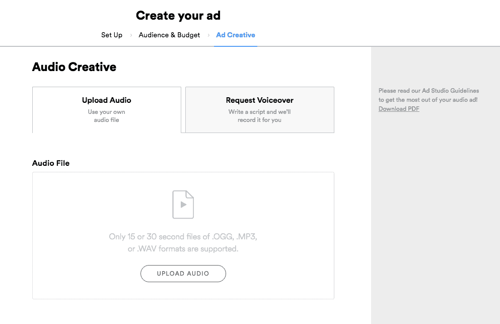 spotify ads creazione inserzione