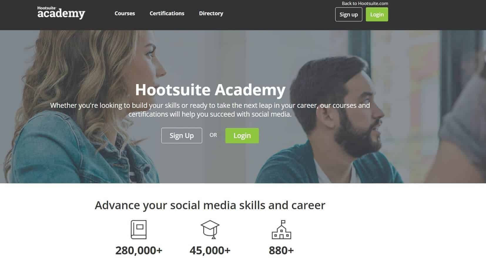 la homepage di hootsuite academy