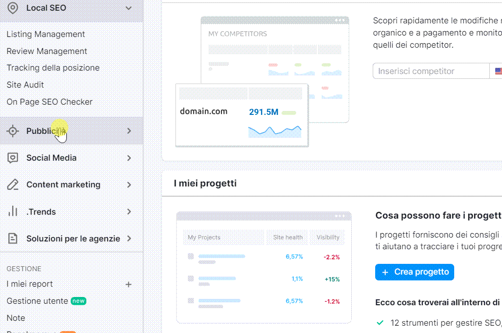 Recensione Semrush - panoramica dominio