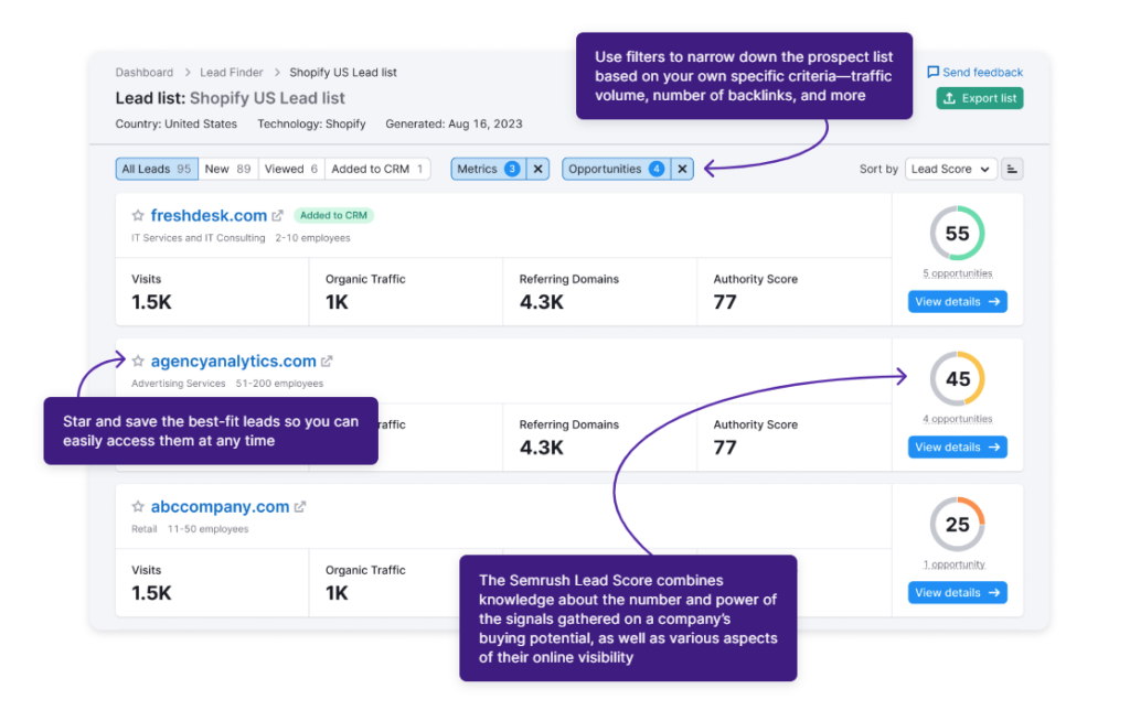 Recensione Semrush - Lead Finder