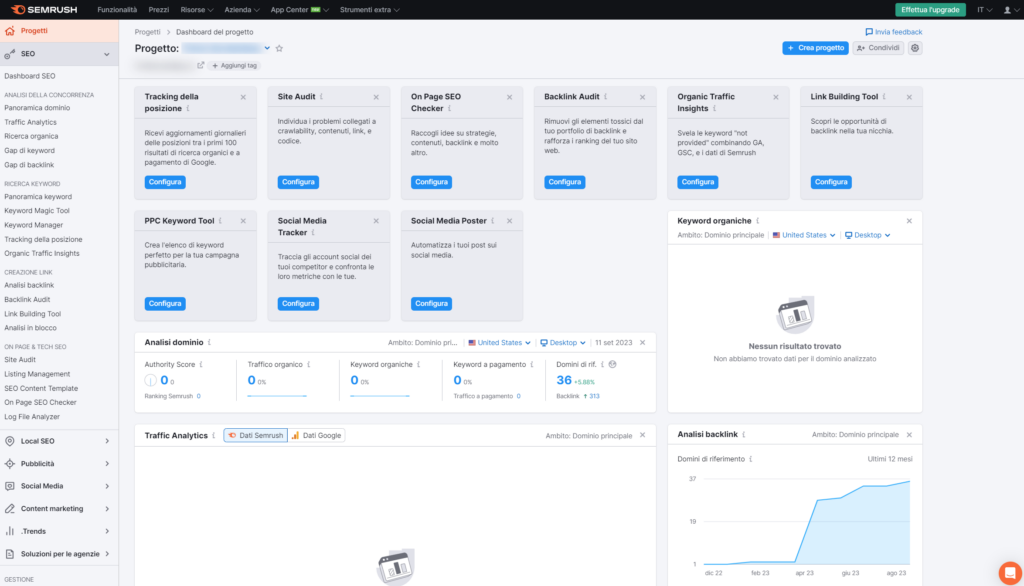 Recensione Semrush - crea progetto