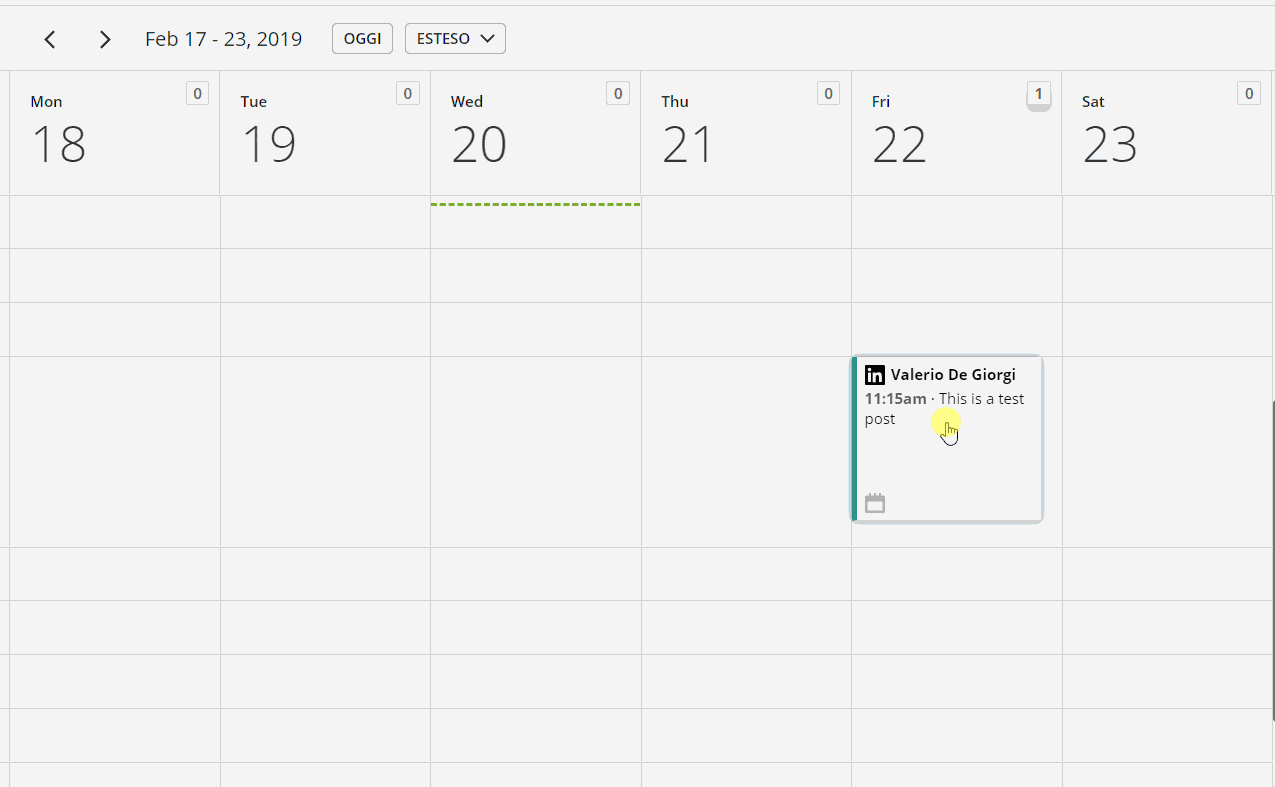 Mouse che sposta la programmazione di un post con drag e drop