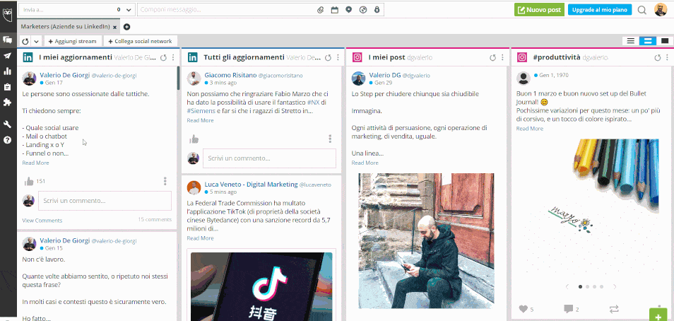 Gli streams permettono di controllare più social