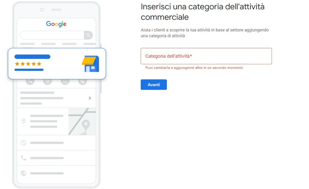 categoria attività commerciale google profilo attività