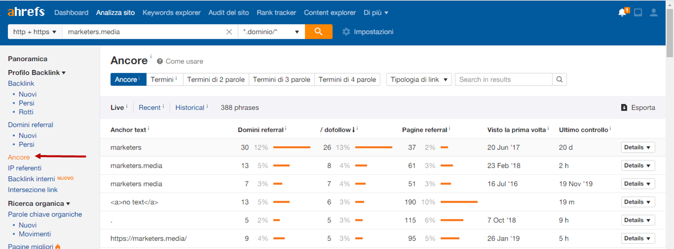 analisi anchor text backlink