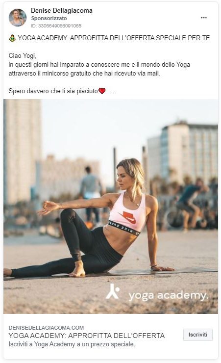 Facebook Ads yoga academy upselling