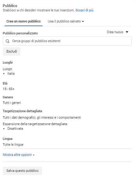Facebook ads Pubblico Facebook ads Pubblico