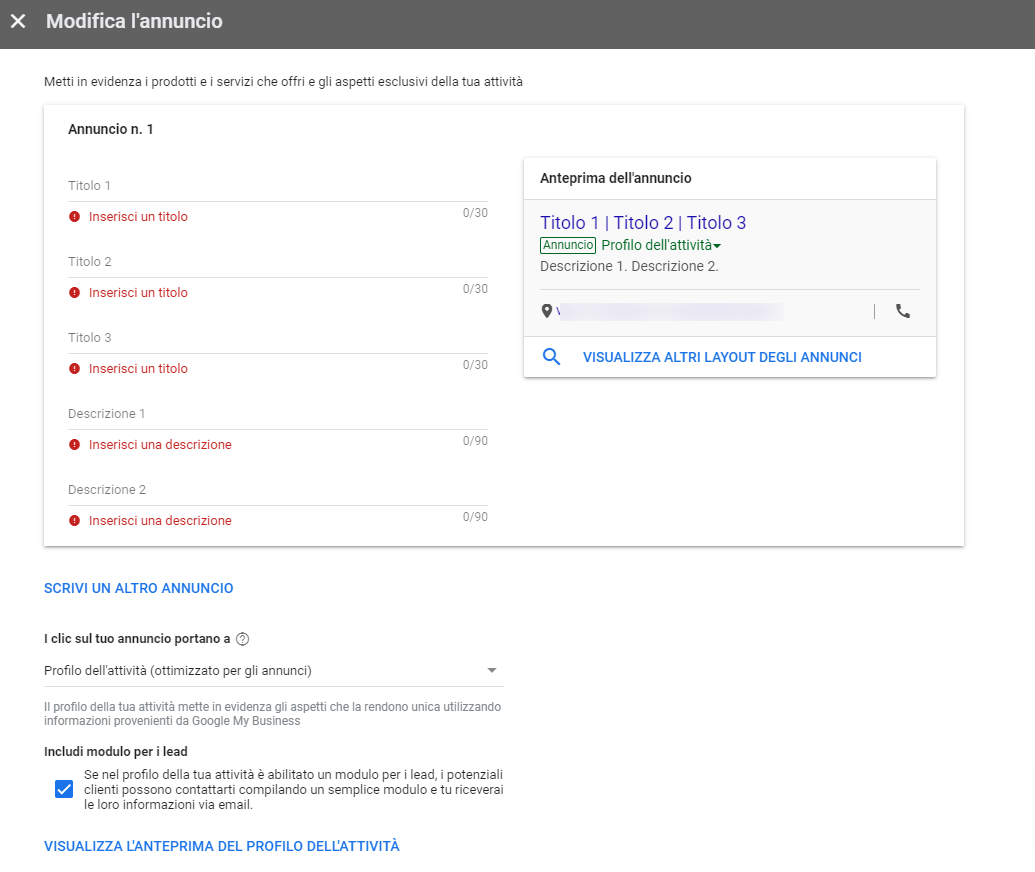 Google-Ads annunci interfaccia Google-Ads annunci interfaccia