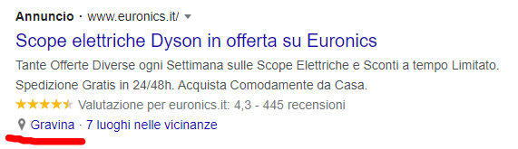 Google Ads estensione località Google Ads estensione località