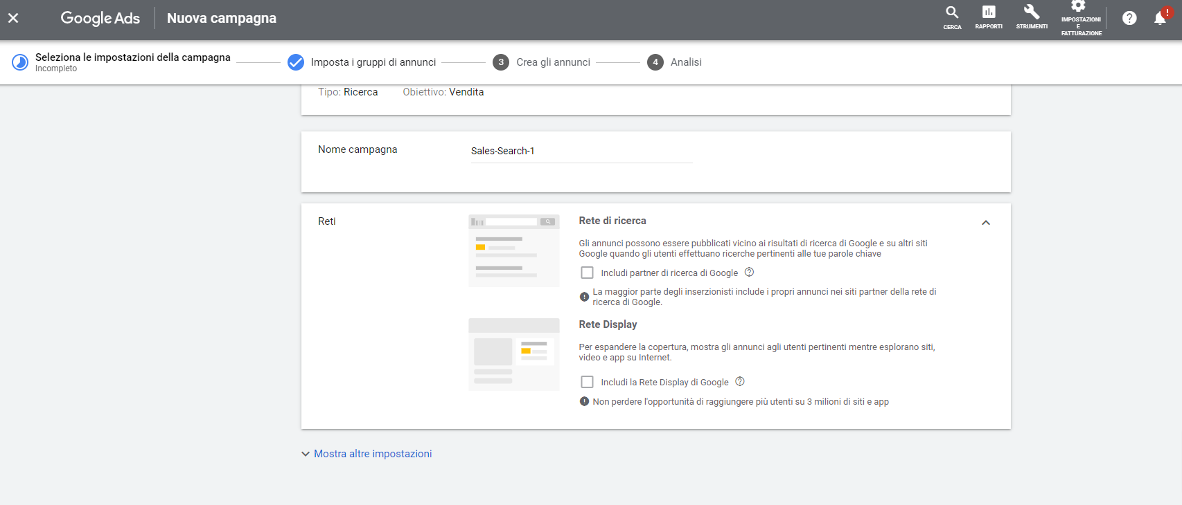 Google-Ads nuova campagna