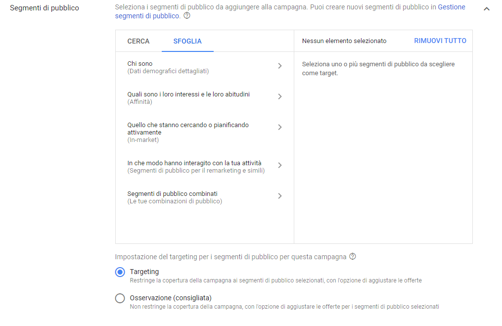 Google-Ads segmenti di pubblico Google-Ads segmenti di pubblico