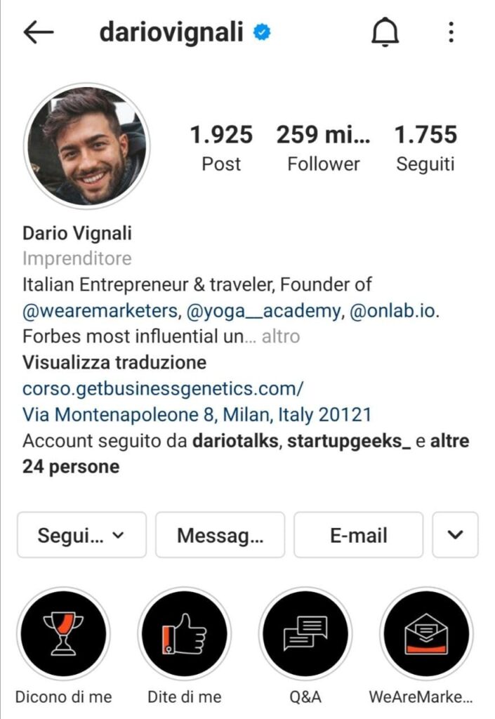 Guida Instagram bio Dario