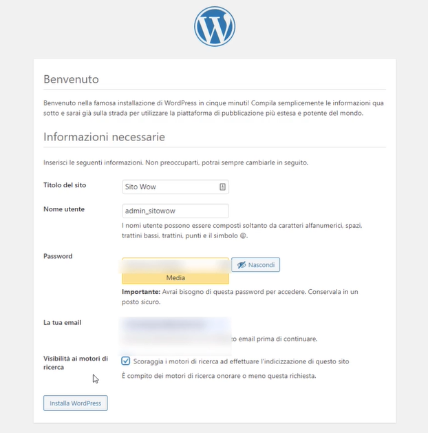benvenuto in WordPress