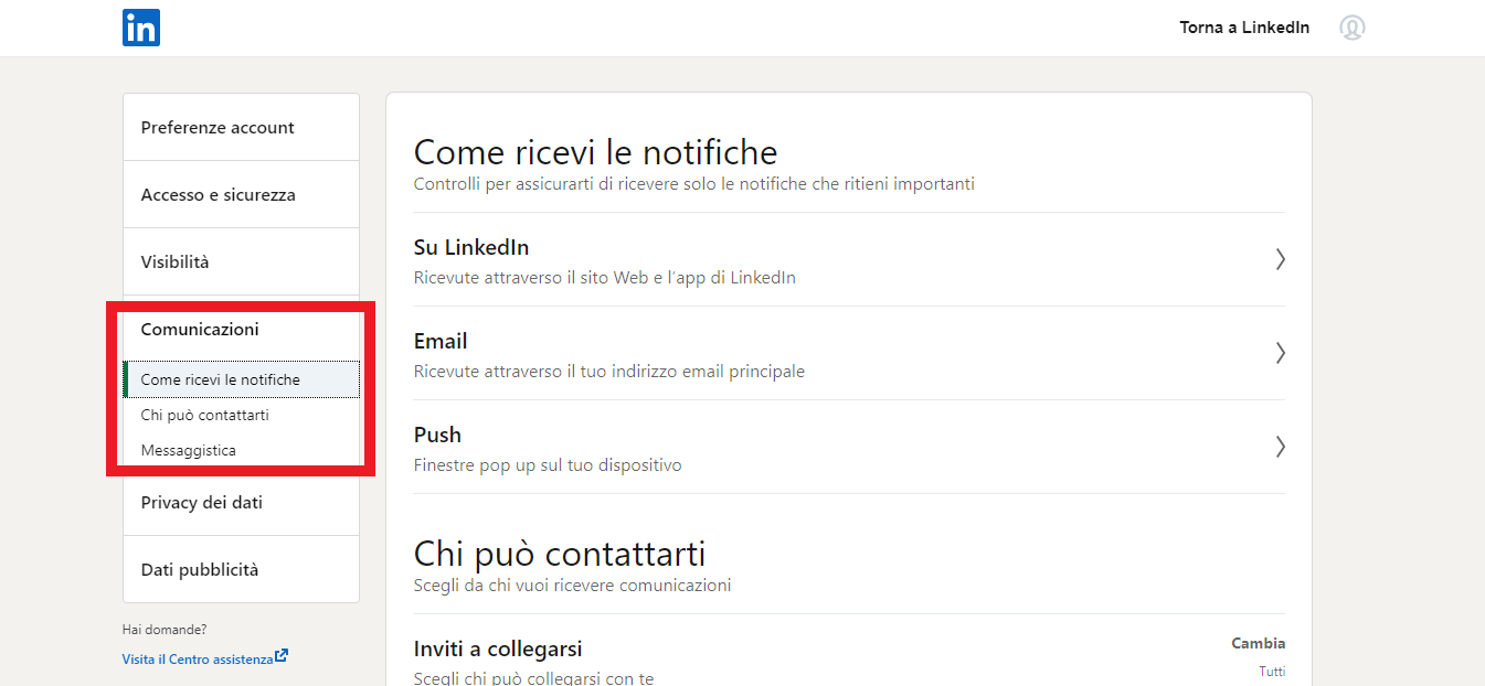come ricevere le comunicazioni da parte di LinkedIn come ricevere le comunicazioni da parte di LinkedIn