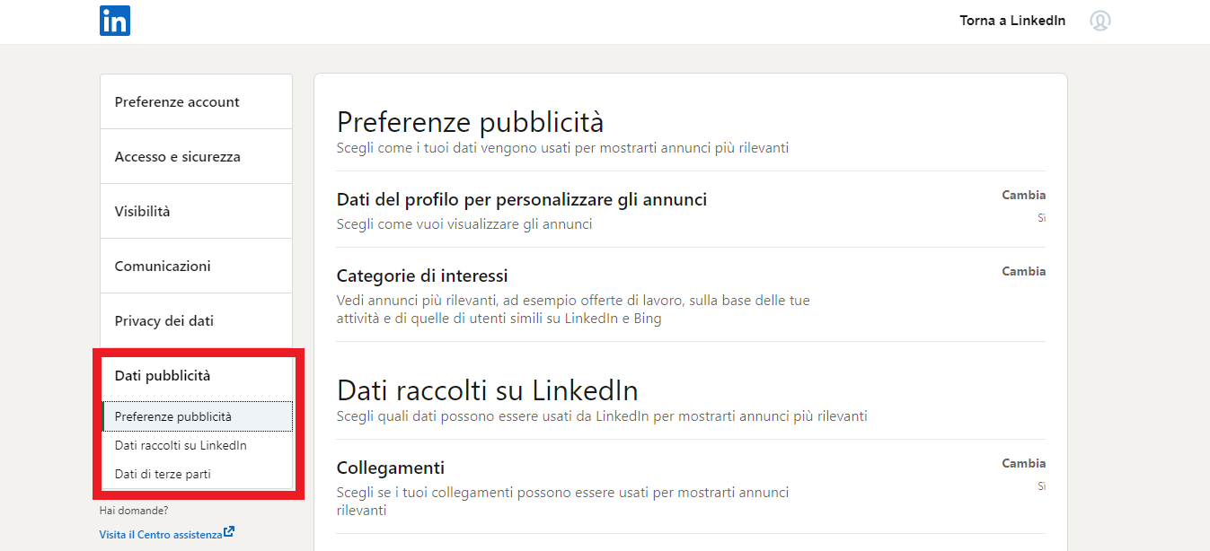 impostare i dati pubblicità su LinkedIn impostare i dati pubblicità su LinkedIn