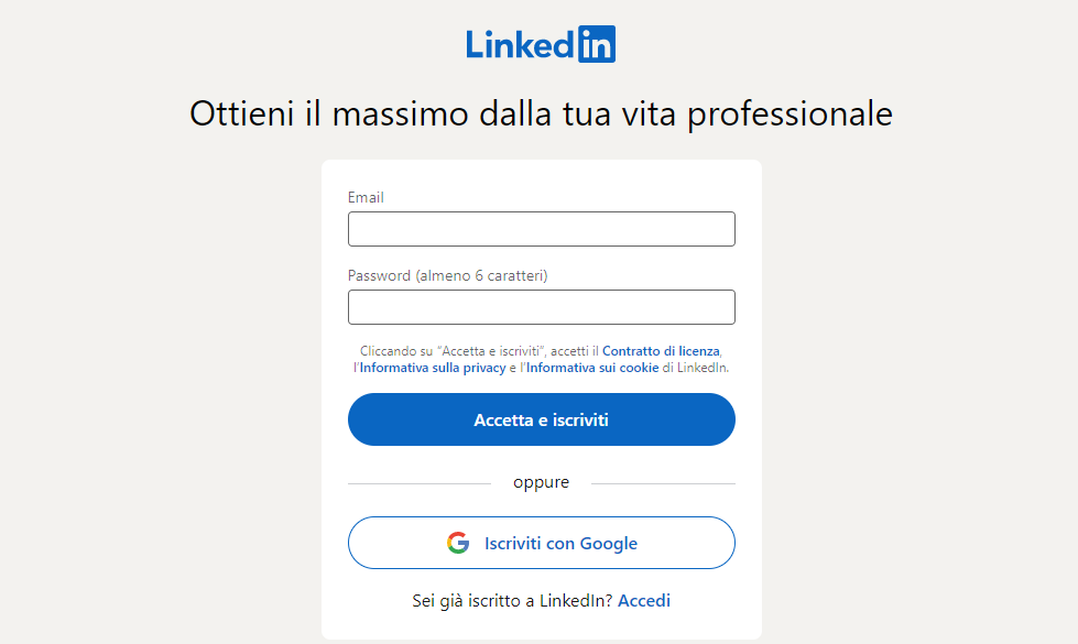 registrazione LinkedIn registrazione LinkedIn