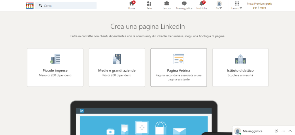 tipologia di pagine LinkedIn