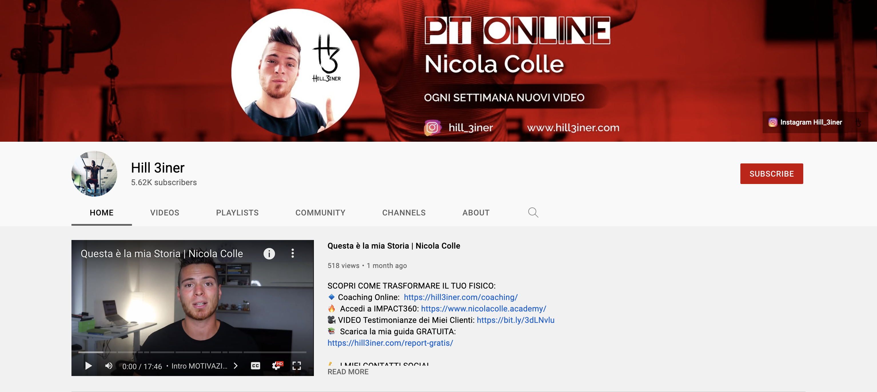 hill3iner personal trainer online canale youtube