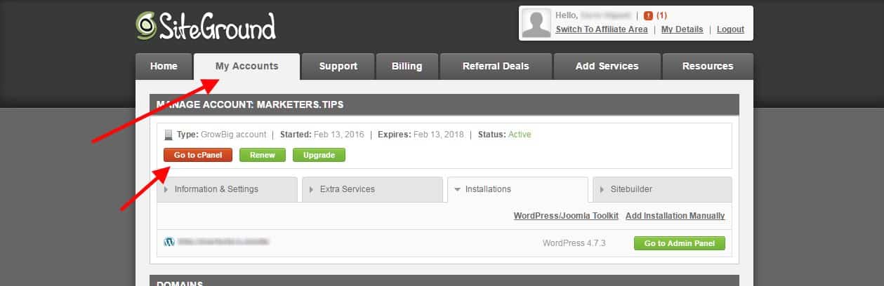 creare email su siteground