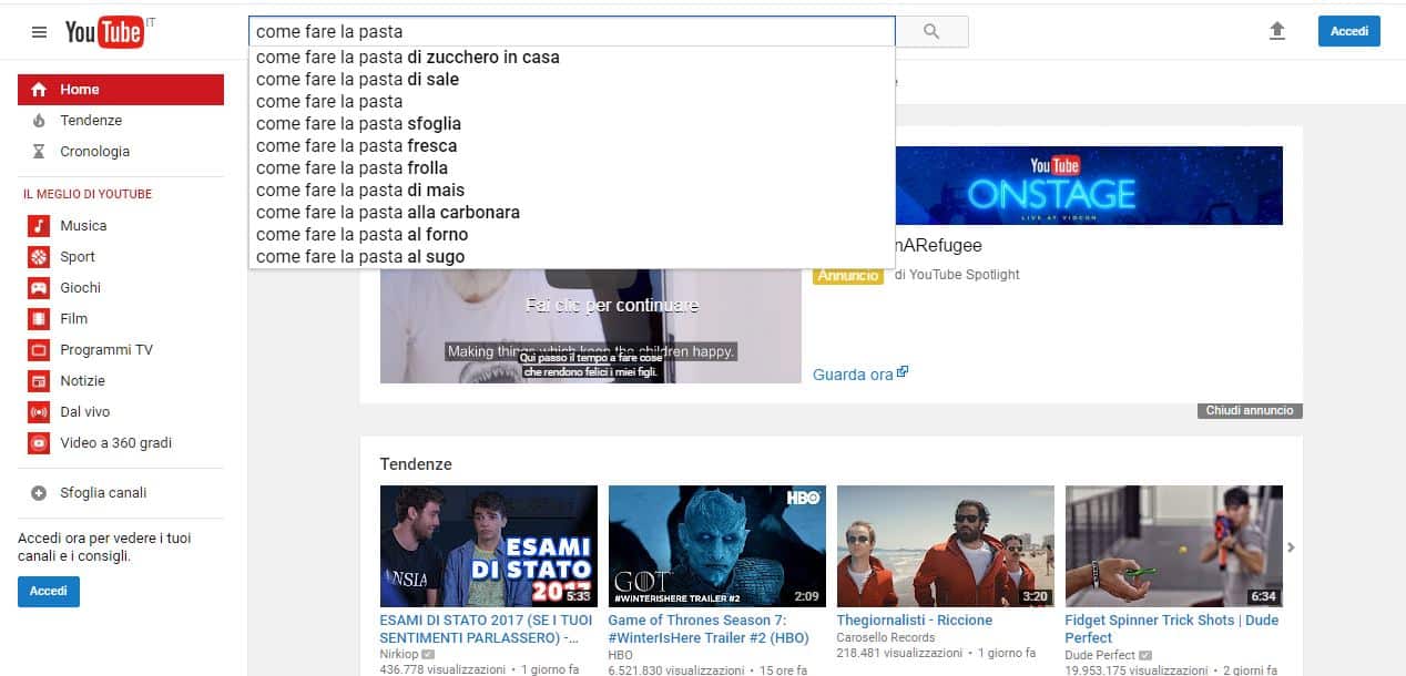 ricerche correlate youtube