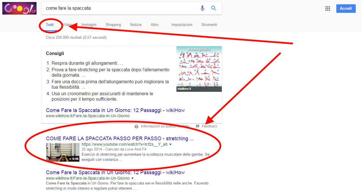 video nella serp di google