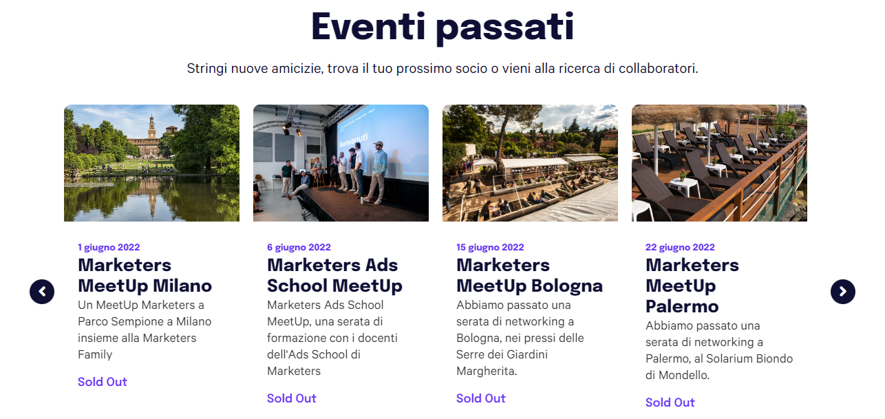 La Landing Page dei nostri Marketers Meetup