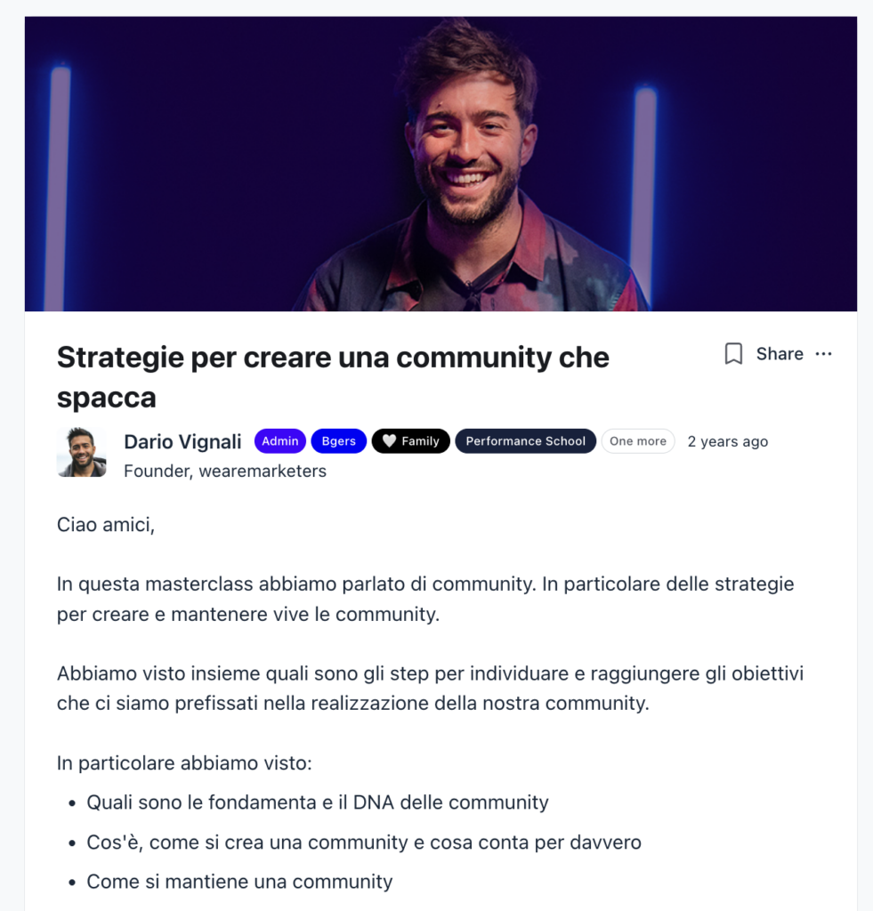 masterclass dario su come creare community online