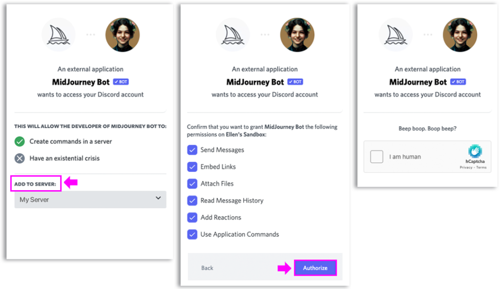autorizzazione midjourney bot