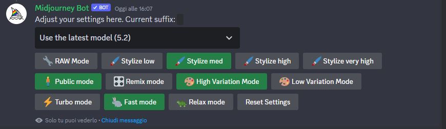 impostazioni di midjourney