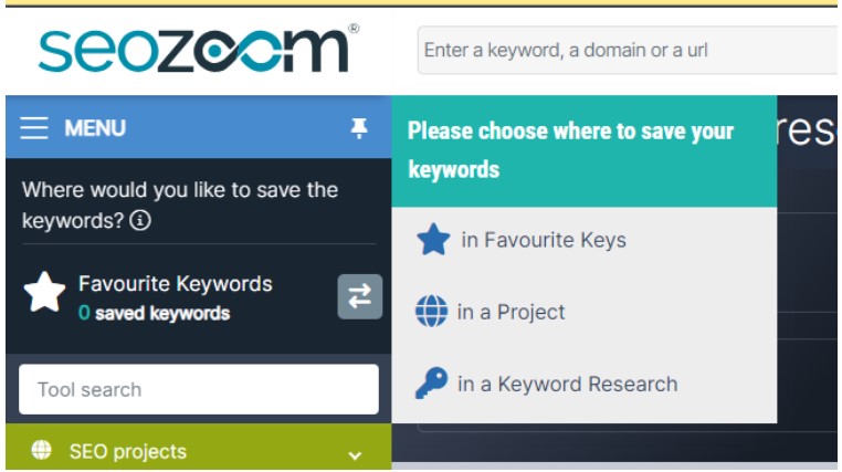 sezione keyword research