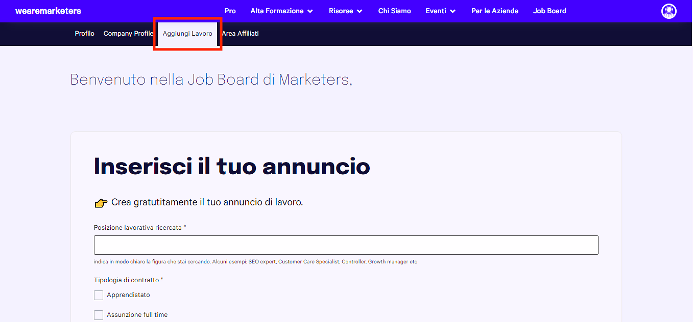 Come pubblicare in Job Board 6