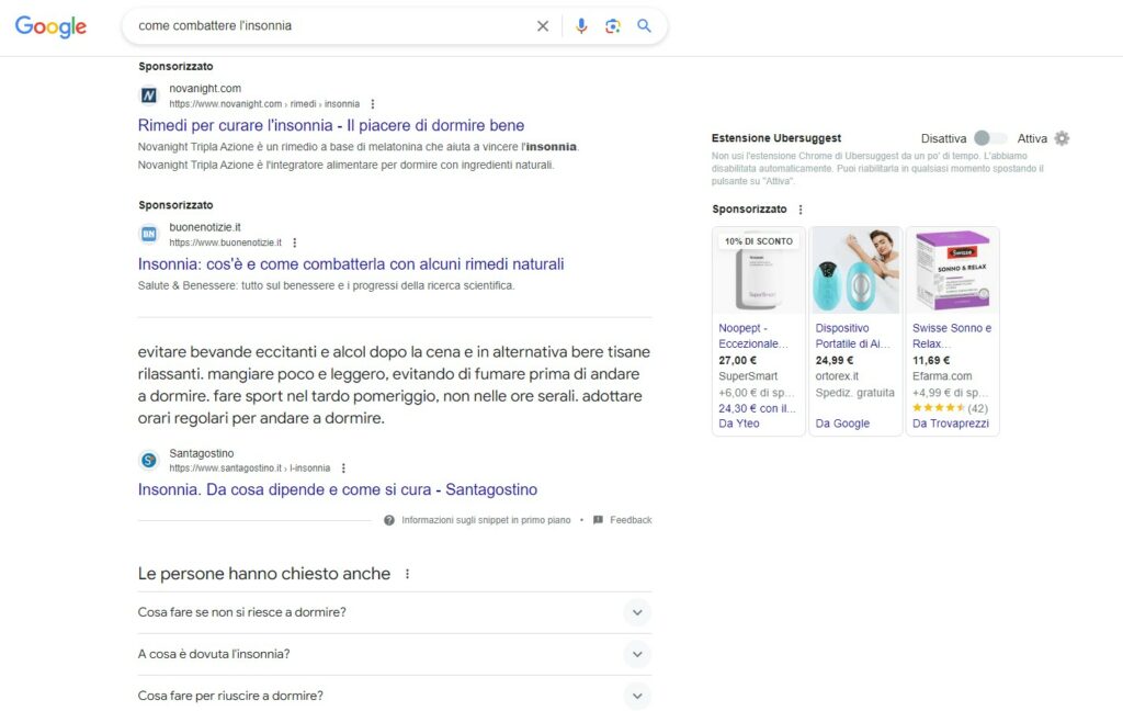 ricerca insonnia su google
