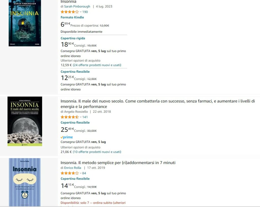 ricerca insonnia su amazon