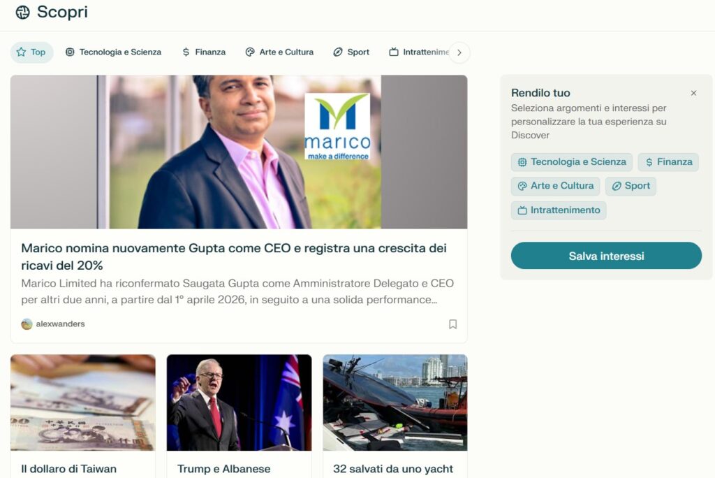 perplexity sezione scopri